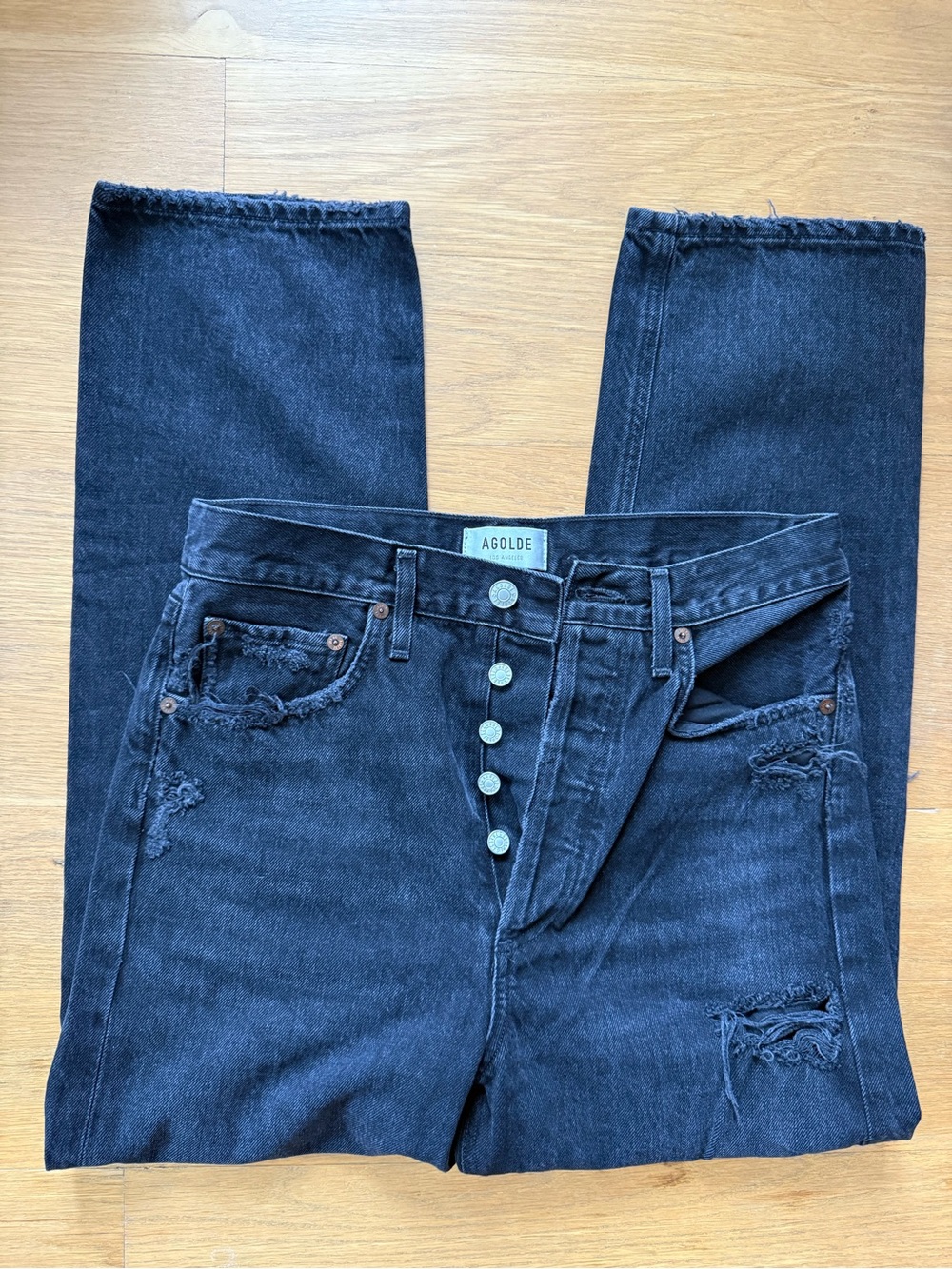 AGOLDE Black High-Rise Distressed 90s Crop Jeans